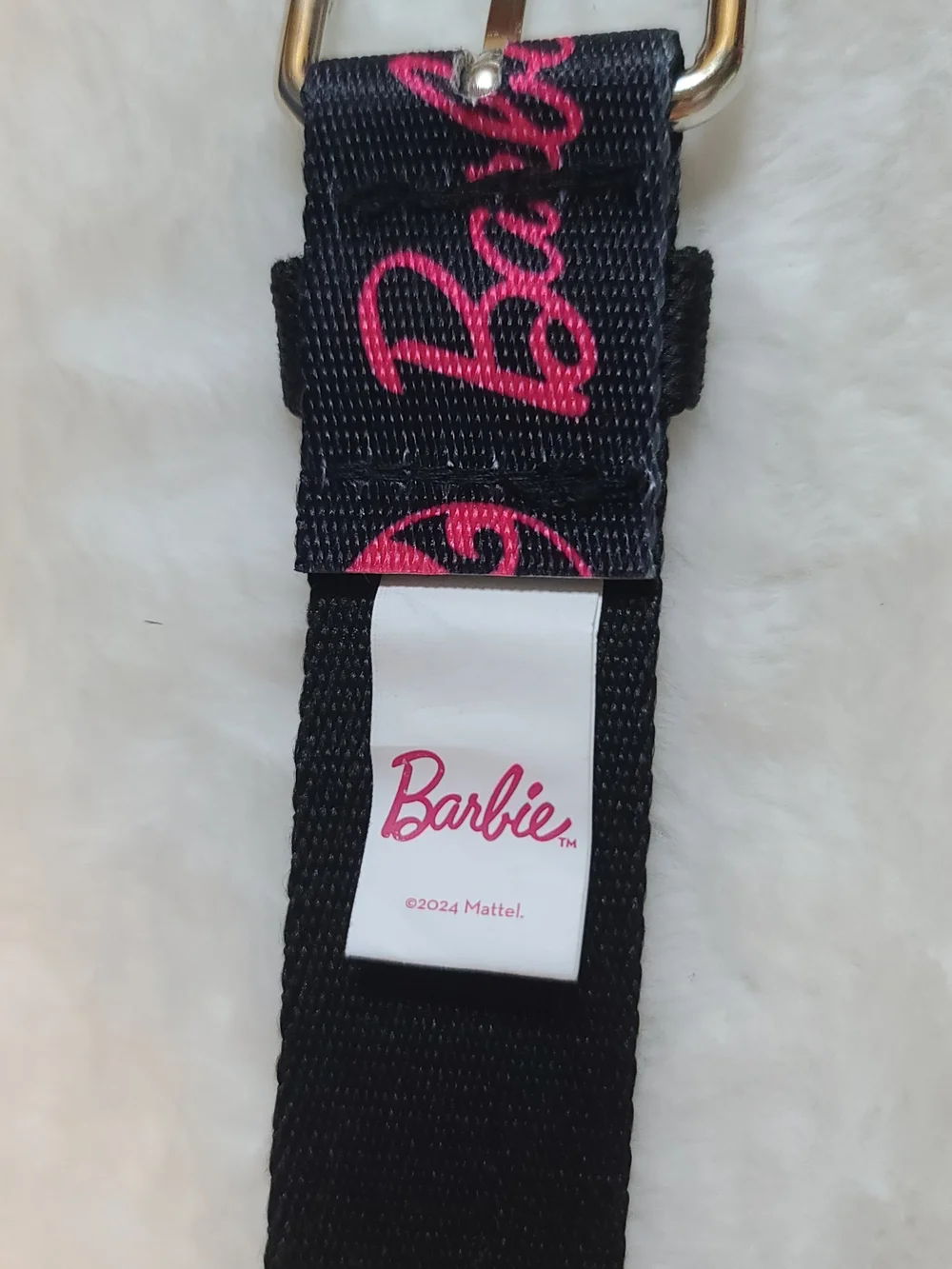 Barbie Black Belt with Pink Logo Repeated Print
